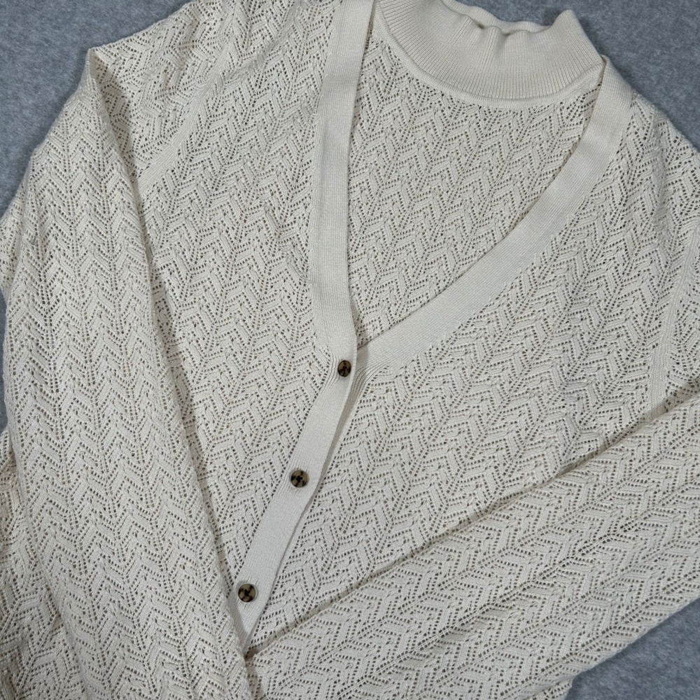 GAP Cardigan Sweater Womens Small Ivory Preppy Academia Mock Neck Open‎ Knit